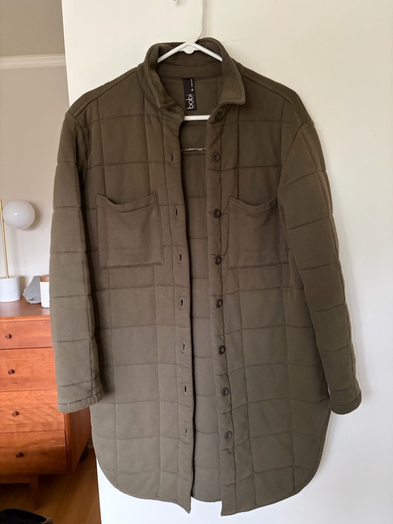 Bobi Olive Quilted Shirt Jacket With Patch Pockets